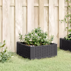 vidaXL Garden Planter with Pegs Raised Bed Outdoor Flower Pot Planter Pot PP - black, 42,5 x 42,5 x 28,5 cm