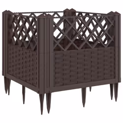 vidaXL Garden Planter with Pegs Raised Bed Outdoor Flower Pot Planter Pot PP - brown, 43,5 x 43,5 x 43,5 cm