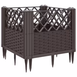 vidaXL Garden Planter with Pegs Raised Bed Outdoor Flower Pot Planter Pot PP - brown, 43,5 x 43,5 x 43,5 cm - Additional view 5