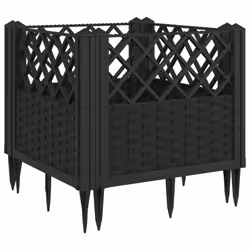 vidaXL Garden Planter with Pegs Raised Bed Outdoor Flower Pot Planter Pot PP - black, 43,5 x 43,5 x 43,5 cm