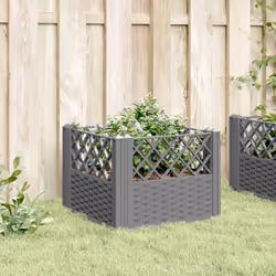 vidaXL Garden Planter with Pegs Raised Bed Outdoor Flower Pot Planter Pot PP - light grey, 43,5 x 43,5 x 43,5 cm - Additional view 2