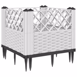 vidaXL Garden Planter with Pegs Raised Bed Outdoor Flower Pot Planter Pot PP - white, 43,5 x 43,5 x 43,5 cm