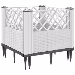 vidaXL Garden Planter with Pegs Raised Bed Outdoor Flower Pot Planter Pot PP - white, 43,5 x 43,5 x 43,5 cm - Additional view 5