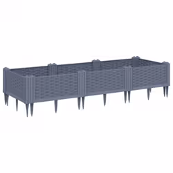 vidaXL Garden Planter with Pegs Raised Bed Outdoor Flower Pot Planter Pot PP - grey, 125 x 40 x 28,5 cm