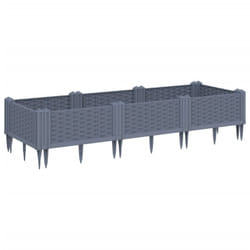 vidaXL Garden Planter with Pegs Raised Bed Outdoor Flower Pot Planter Pot PP - grey, 125 x 40 x 28,5 cm