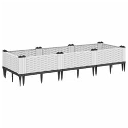 vidaXL Garden Planter with Pegs Raised Bed Outdoor Flower Pot Planter Pot PP - white