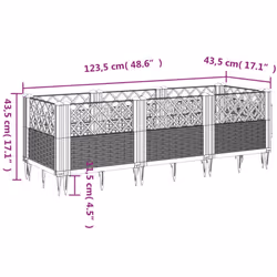 vidaXL Garden Planter with Pegs Raised Bed Outdoor Flower Pot Planter Pot PP - brown, 123,5 x 43,5 x 43,5 cm