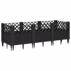 vidaXL Garden Planter with Pegs Raised Bed Outdoor Flower Pot Planter Pot PP - black, 123,5 x 43,5 x 43,5 cm - Additional view 4