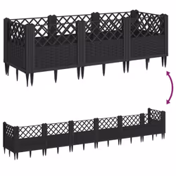 vidaXL Garden Planter with Pegs Raised Bed Outdoor Flower Pot Planter Pot PP - black, 123,5 x 43,5 x 43,5 cm - Additional view 5