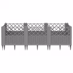 vidaXL Garden Planter with Pegs Raised Bed Outdoor Flower Pot Planter Pot PP - light grey, 123,5 x 43,5 x 43,5 cm - Additional view 2