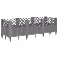 vidaXL Garden Planter with Pegs Raised Bed Outdoor Flower Pot Planter Pot PP - light grey, 123,5 x 43,5 x 43,5 cm - Additional view 4
