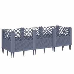 vidaXL Garden Planter with Pegs Raised Bed Outdoor Flower Pot Planter Pot PP - grey, 123,5 x 43,5 x 43,5 cm