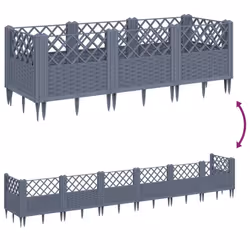 vidaXL Garden Planter with Pegs Raised Bed Outdoor Flower Pot Planter Pot PP - grey, 123,5 x 43,5 x 43,5 cm - Additional view 5