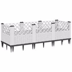 vidaXL Garden Planter with Pegs Raised Bed Outdoor Flower Pot Planter Pot PP - white, 123,5 x 43,5 x 43,5 cm