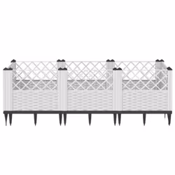 vidaXL Garden Planter with Pegs Raised Bed Outdoor Flower Pot Planter Pot PP - white, 123,5 x 43,5 x 43,5 cm