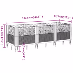 vidaXL Garden Planter with Pegs Raised Bed Outdoor Flower Pot Planter Pot PP - white, 123,5 x 43,5 x 43,5 cm