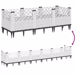 vidaXL Garden Planter with Pegs Raised Bed Outdoor Flower Pot Planter Pot PP - white, 123,5 x 43,5 x 43,5 cm - Additional view 5