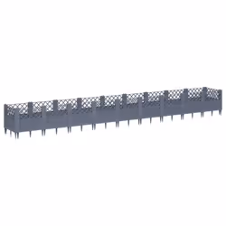 vidaXL Garden Planter with Pegs Raised Bed Outdoor Flower Pot Planter Pot PP - grey, 363,5 x 43,5 x 43,5 cm