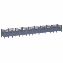 vidaXL Garden Planter with Pegs Raised Bed Outdoor Flower Pot Planter Pot PP - grey, 363,5 x 43,5 x 43,5 cm - Additional view 4