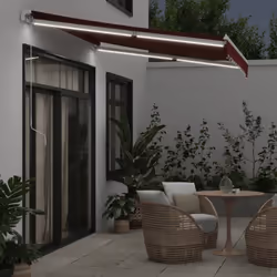 vidaXL Manual Retractable Awning Shelter Outdoor Awning Folding Arm with LED - burgundy and white, 300 x 250 cm