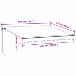 vidaXL Manual Retractable Awning Shelter Outdoor Awning Folding Arm with LED - burgundy and white, 300 x 250 cm