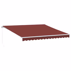 vidaXL Manual Retractable Awning Shelter Outdoor Awning Folding Arm with LED - burgundy and white, 400 x 300 cm