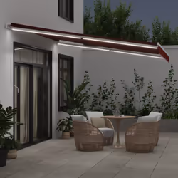 vidaXL Manual Retractable Awning Shelter Outdoor Awning Folding Arm with LED - burgundy and white, 400 x 300 cm