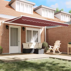 vidaXL Retractable Awning Door Canopy Garden Patio Awning Fabric and Aluminium - burgundy and white, 400 x 300 cm - Additional view 2