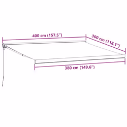 vidaXL Manual Cassette Awning Retractable Window Canopy Shade Patio Awning - burgundy and white, 400 x 300 cm