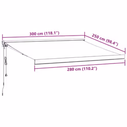 vidaXL Motorised Cassette Awning Retractable Awning Canopy Outdoor Awning - burgundy and white, 300 x 250 cm - Additional view 8