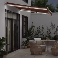 vidaXL Manual Retractable Awning Shelter Outdoor Awning Folding Arm with LED - brown and white, 300 x 250 cm