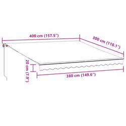vidaXL Manual Retractable Awning Shelter Outdoor Awning Folding Arm with LED - anthracite and white, 400 x 300 cm