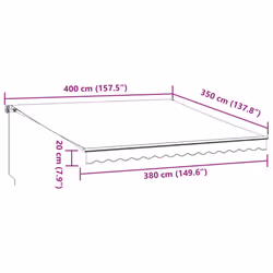 vidaXL Manual Retractable Awning Outdoor Patio Awning Sunshade Garden Canopy - anthracite and white, 400 x 350 cm