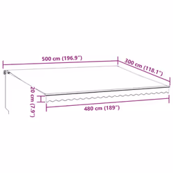 vidaXL Manual Retractable Awning Balcony Screen Anthracite & White 500x300 cm