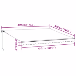 vidaXL Manual Retractable Awning Balcony Screen Anthracite & White 450x300 cm