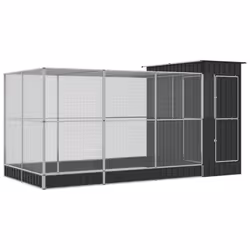 vidaXL Aviary with Extension Bird Cage Walk In Chicken Run Coop Silver Steel - 416 x 203 x 216 cm