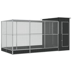 vidaXL Aviary with Extension Bird Cage Walk In Chicken Run Coop Silver Steel - 416 x 203 x 216 cm