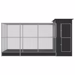 vidaXL Aviary with Extension Bird Cage Walk In Chicken Run Coop Silver Steel - 416 x 203 x 216 cm