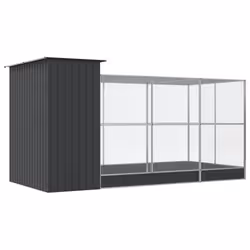 vidaXL Aviary with Extension Bird Cage Walk In Chicken Run Coop Silver Steel - 416 x 203 x 216 cm - Additional view 4