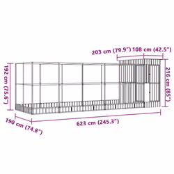 vidaXL Aviary with Extension Bird Cage Walk In Chicken Run Coop Silver Steel - 623 x 203 x 216 cm - Additional view 7