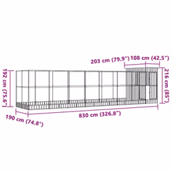 vidaXL Aviary with Extension Bird Cage Walk In Chicken Run Coop Silver Steel - 830 x 203 x 216 cm - Additional view 7