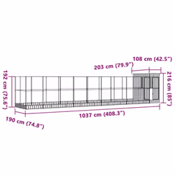 vidaXL Aviary with Extension Bird Cage Walk In Chicken Run Coop Silver Steel - 1037 x 203 x 216 cm - Additional view 3