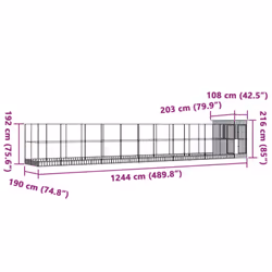 vidaXL Aviary with Extension Bird Cage Walk In Chicken Run Coop Silver Steel - 1244 x 203 x 216 cm - Additional view 3