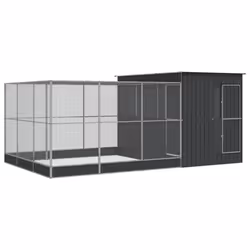 vidaXL Aviary with Extension Bird Cage Walk In Chicken Run Coop Silver Steel