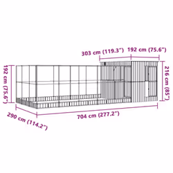vidaXL Aviary with Extension Bird Cage Walk In Chicken Run Coop Silver Steel - 704 x 303 x 216 cm - Additional view 7