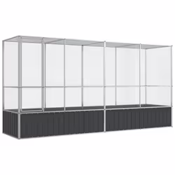 vidaXL Aviary with Extension Bird Cage Walk In Chicken Run Coop Silver Steel