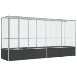 vidaXL Aviary with Extension Bird Cage Walk In Chicken Run Coop Silver Steel