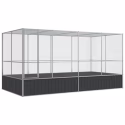vidaXL Aviary with Extension Bird Cage Walk In Chicken Run Coop Silver Steel