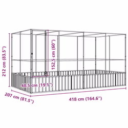 vidaXL Aviary with Extension Bird Cage Walk In Chicken Run Coop Silver Steel