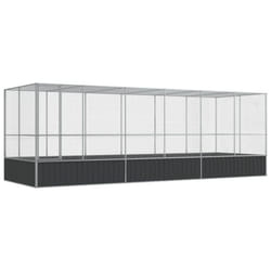 vidaXL Aviary with Extension Bird Cage Walk In Chicken Run Coop Silver Steel